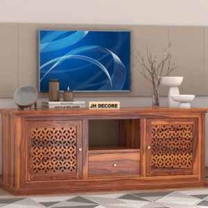 Davis Solid Sheesham Wood TV Cabinet with 2 Door & 1 Shelf Storage