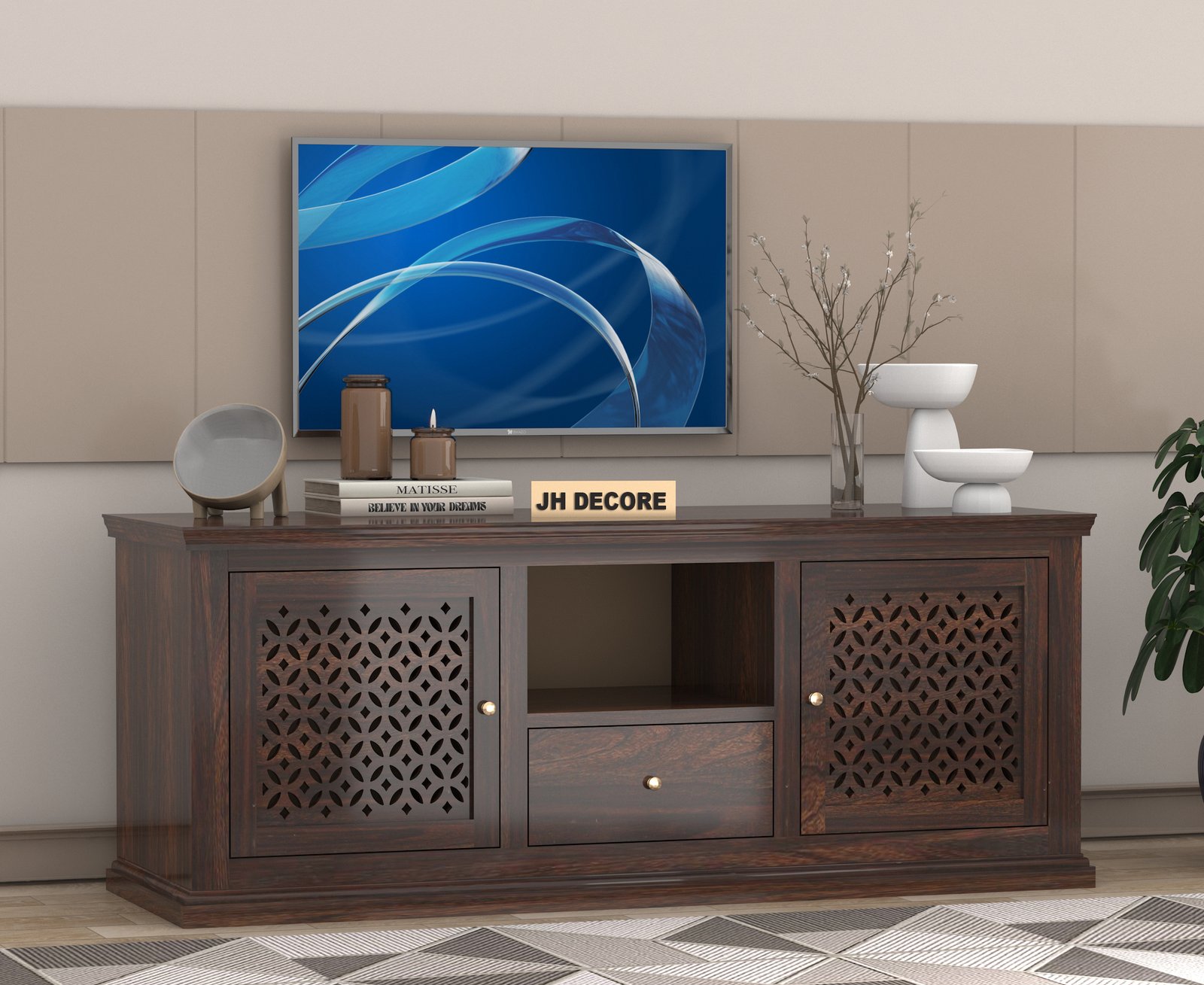 Sheesham Wood TV Cabinet for Living Room (Walnut Finish)