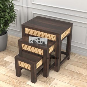 Wooden Sheesham Wood Nesting Table Set of 3 Stools