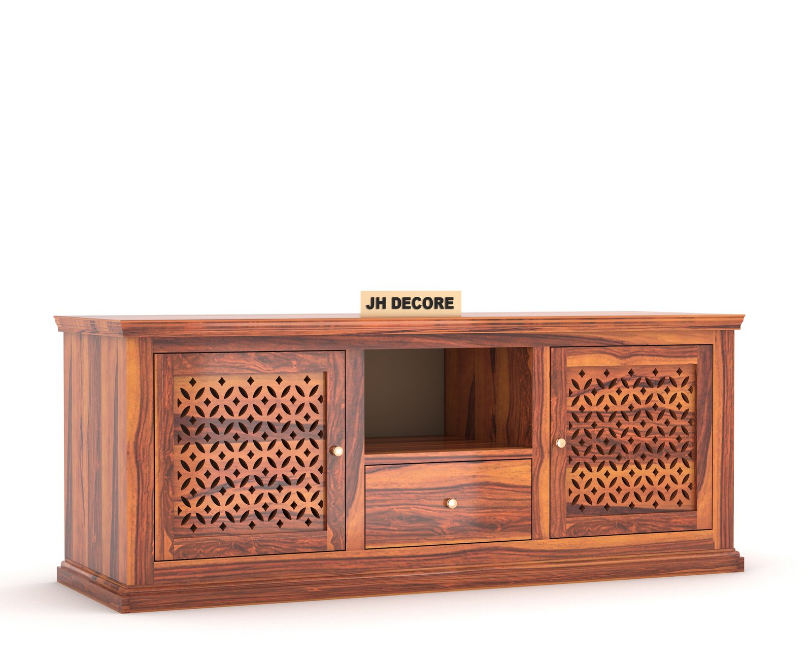 Davis Solid Sheesham Wood TV Cabinet with 2 Door & 1 Shelf Storage - Image 2
