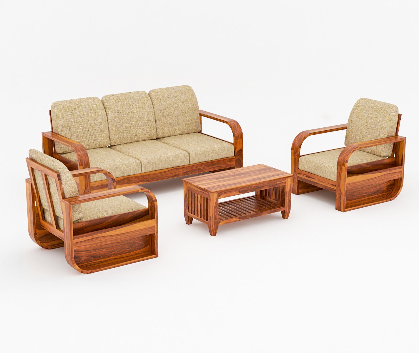 Solid Sheesham Wood 5 Seater Sofa Set - Image 4