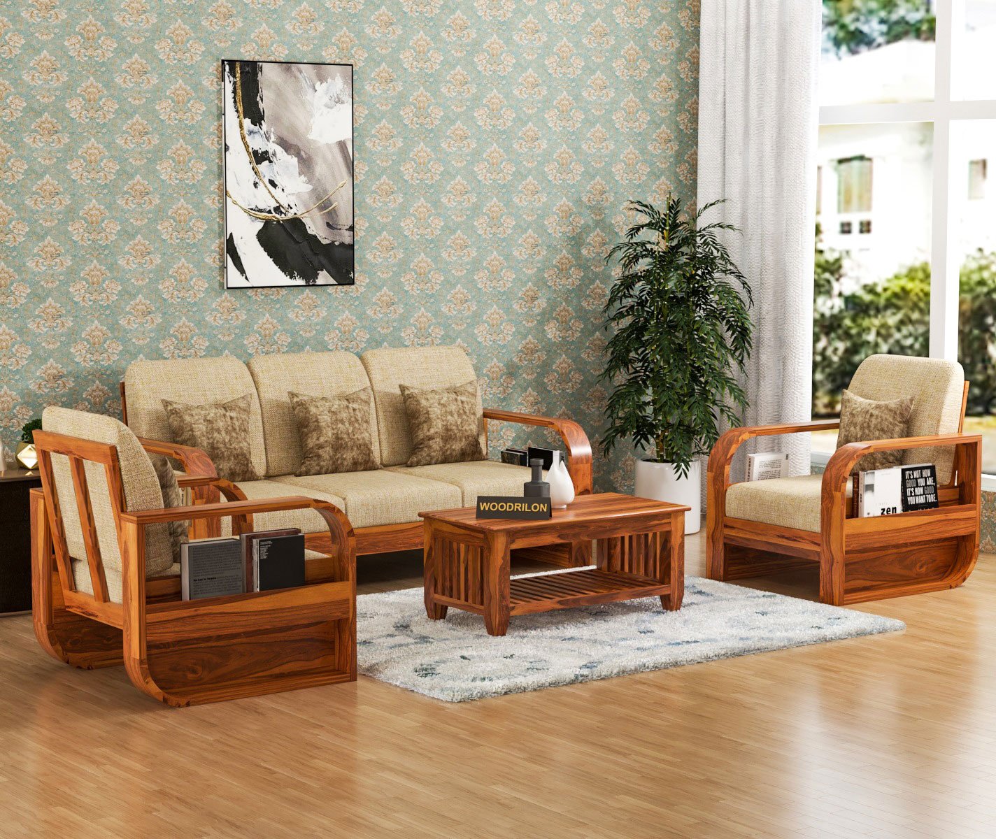 Solid Sheesham Wood 5 Seater Sofa Set