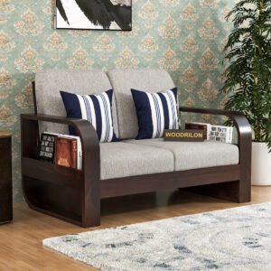 Solid Sheesham Wood 2 Seater Sofa Set Walnut