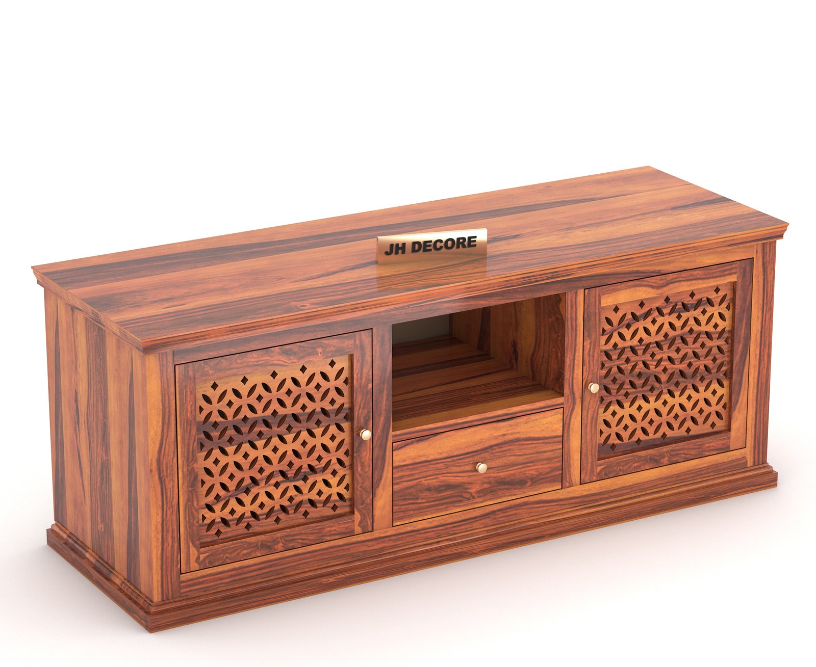 Davis Solid Sheesham Wood TV Cabinet with 2 Door & 1 Shelf Storage - Image 3