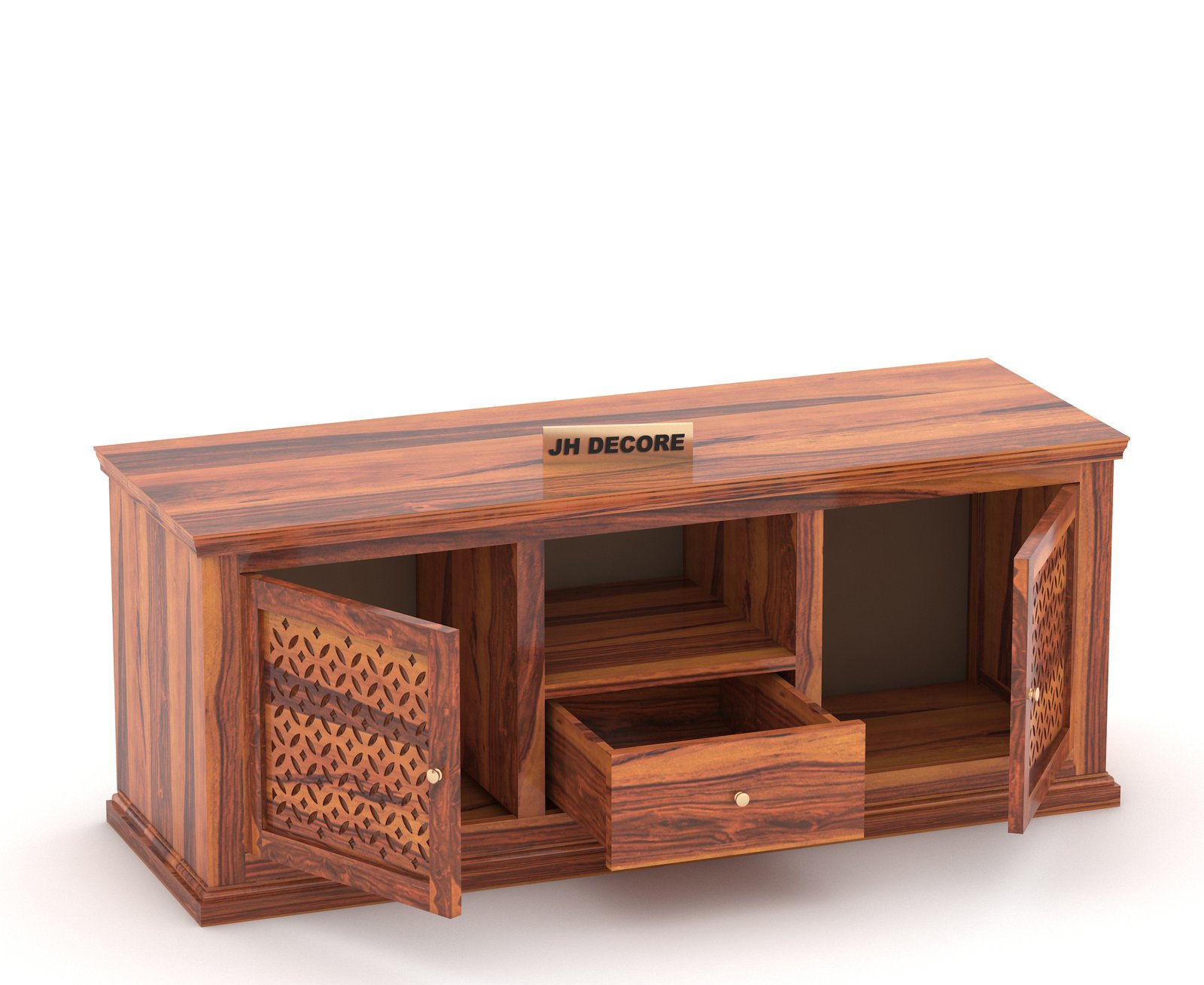 Davis Solid Sheesham Wood TV Cabinet with 2 Door & 1 Shelf Storage - Image 4