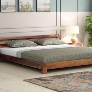Solid Sheesham Wood Low Height Queen Size Bed Without Storage