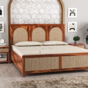 Solid Sheesham Wood Bed with Headboard & Box Storage