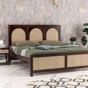 Wooden Cane Double Bed Without Storage