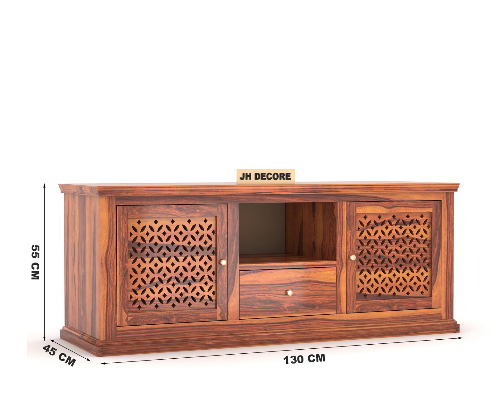 Davis Solid Sheesham Wood TV Cabinet with 2 Door & 1 Shelf Storage - Image 5